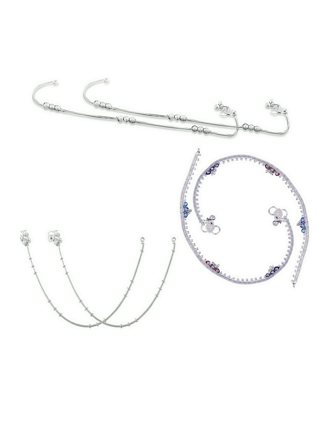 

RUHI COLLECTION Set of 3 Silver-Plated Anklets