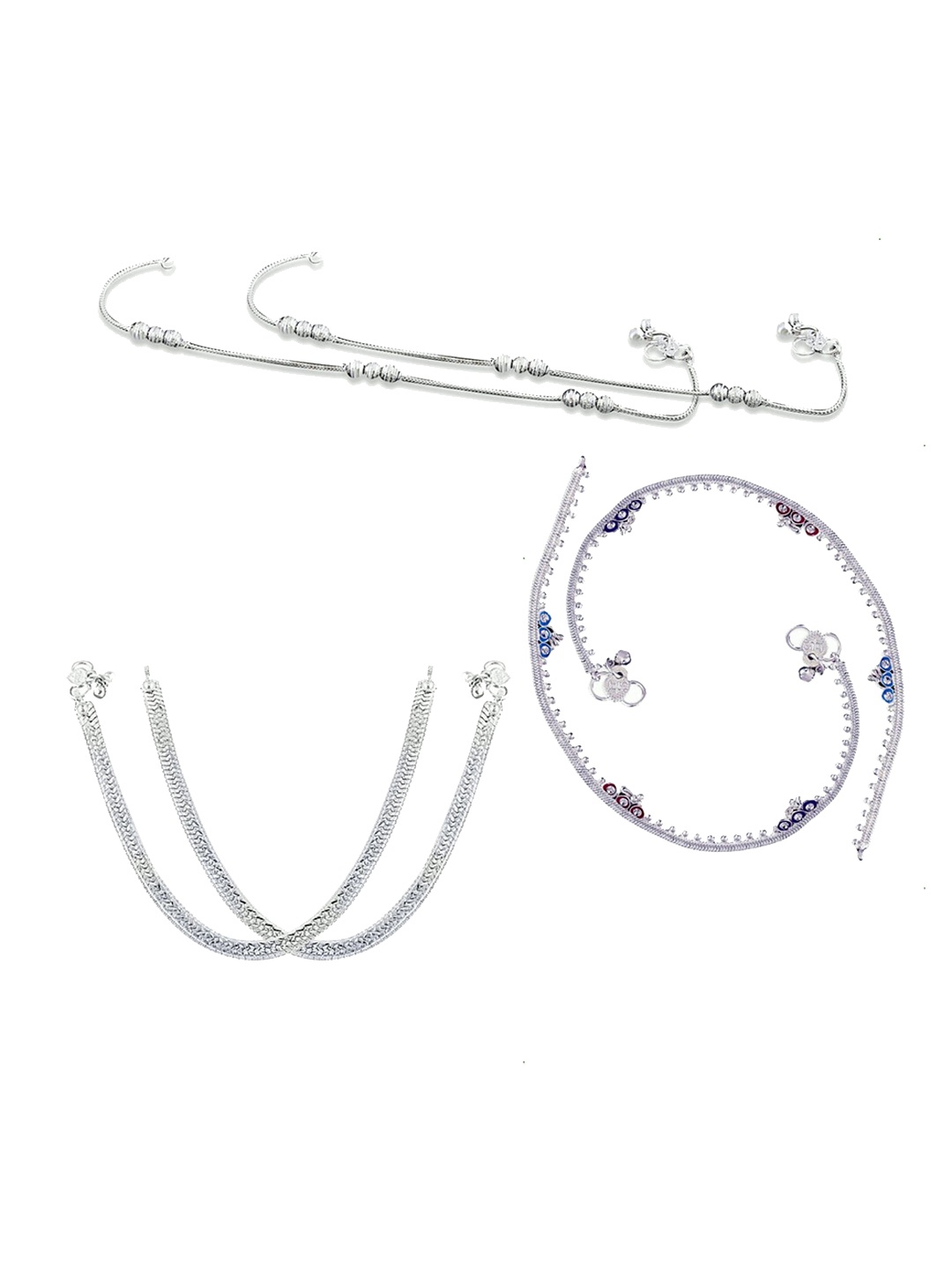 

RUHI COLLECTION Set of 3 Silver-Plated Anklets