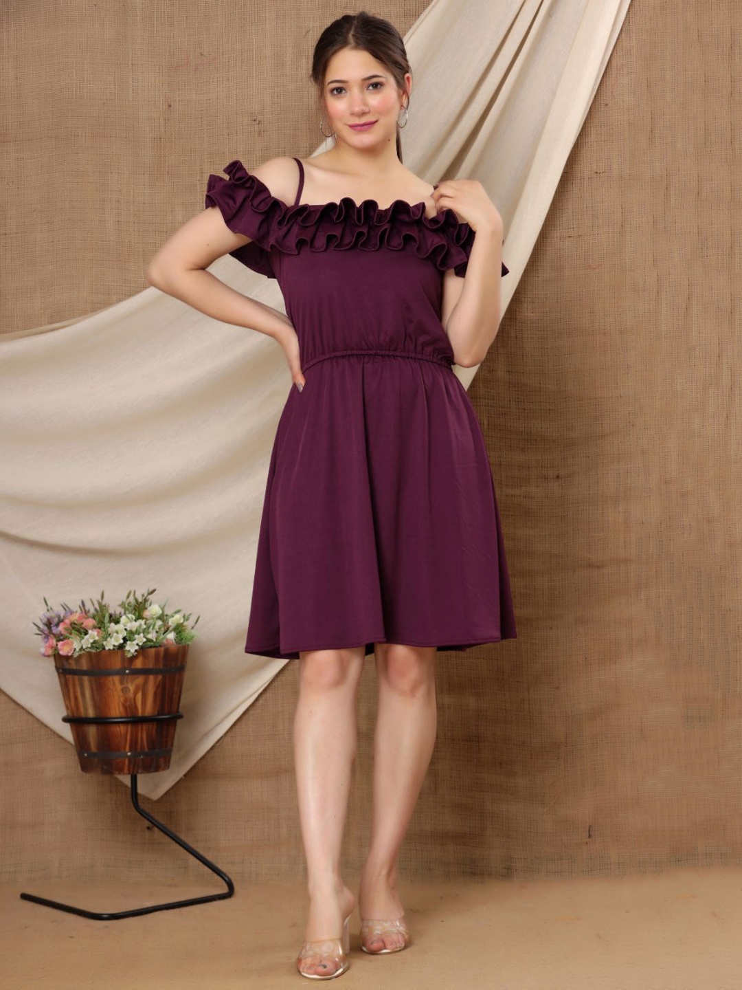 

Mialo fashion Off-Shoulder Ruffled A-Line Dress, Burgundy