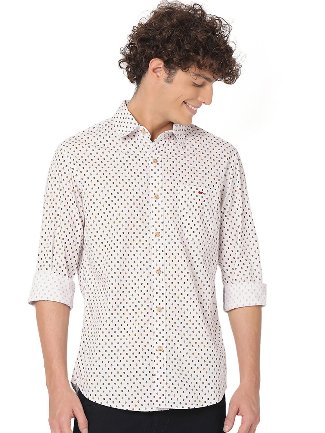 

Mufti Slim Fit Micro Ditsy Printed Pure Cotton Casual Shirt, Pink