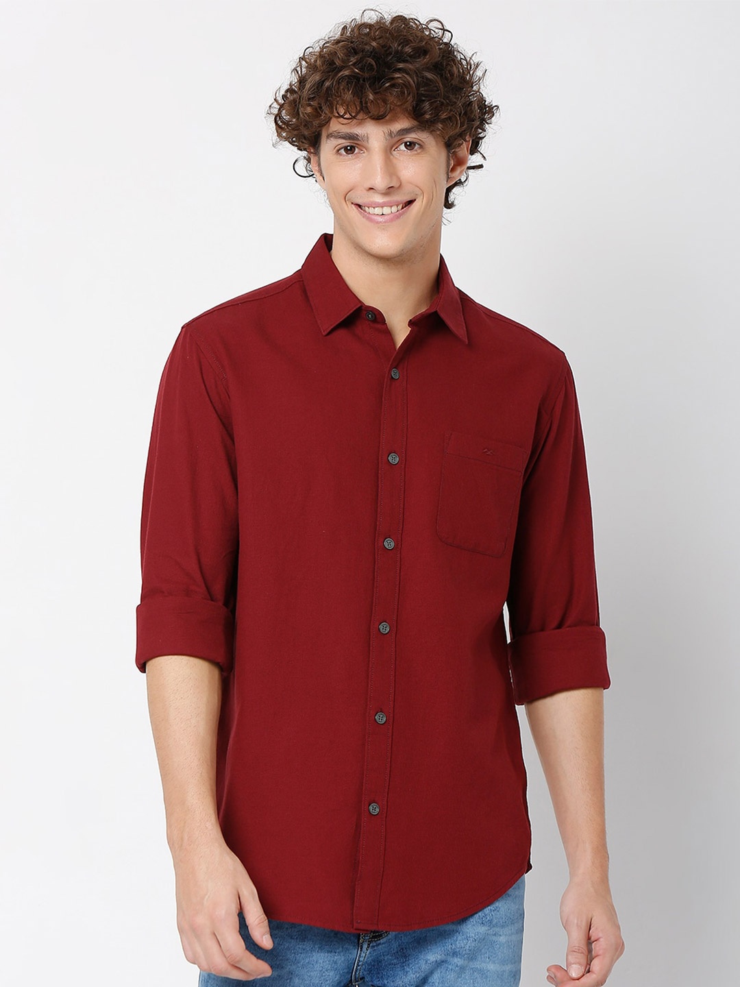 

Mufti Slim Fit Opaque Cotton Casual Shirt, Burgundy