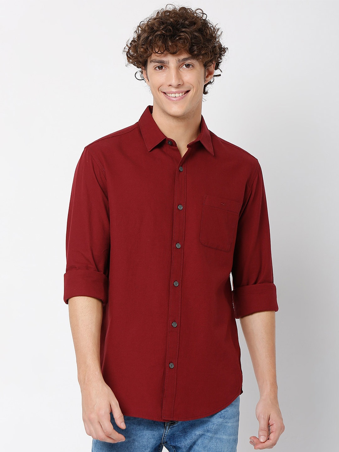 

Mufti Slim Fit Spread Collar Cotton Casual Shirt, Burgundy