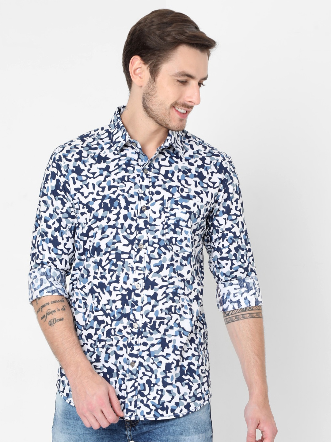 

Mufti Slim Fit Abstract Printed Cotton Casual Shirt, White