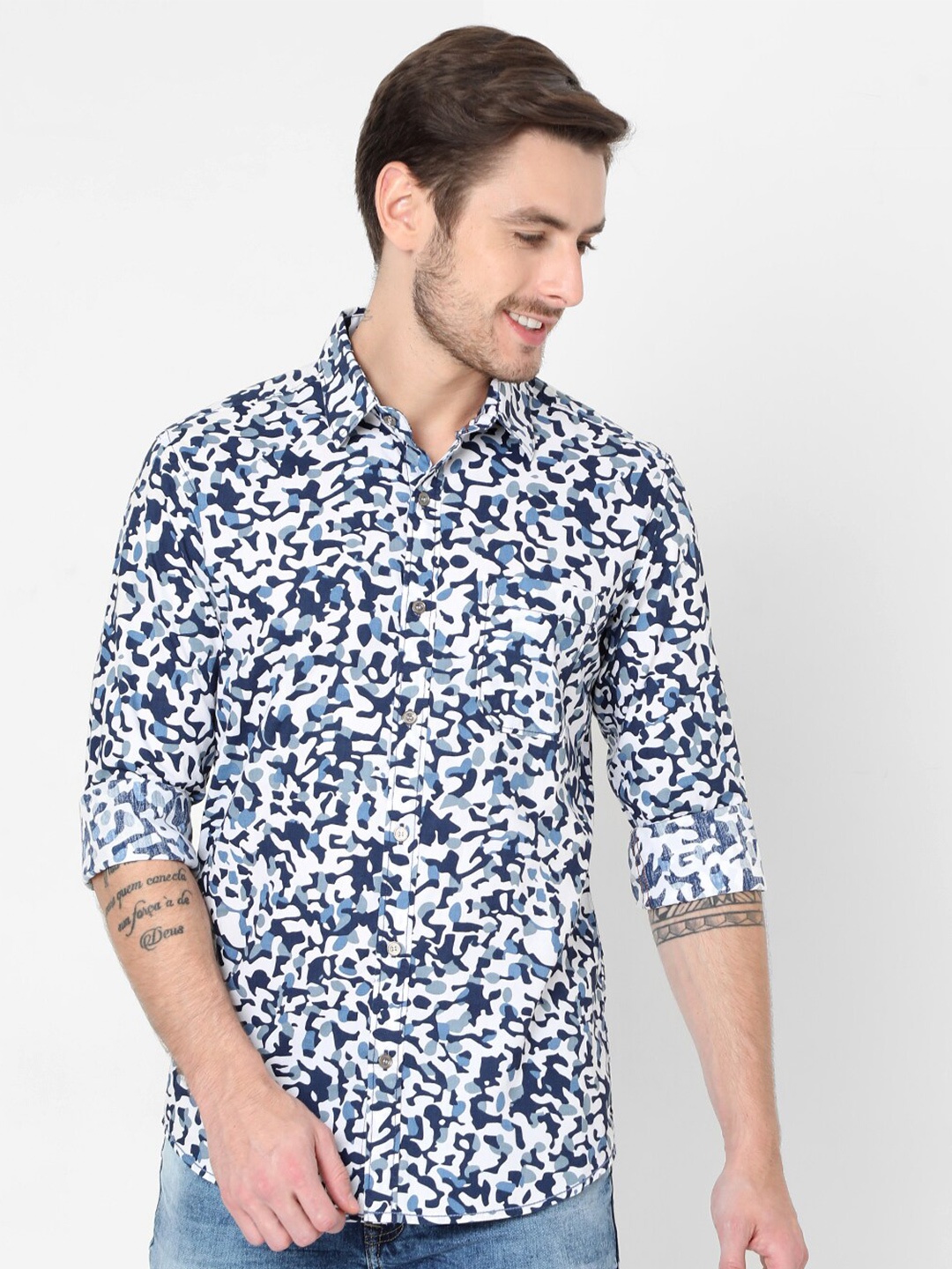 

Mufti Slim Fit Abstract Printed Casual Shirt, White