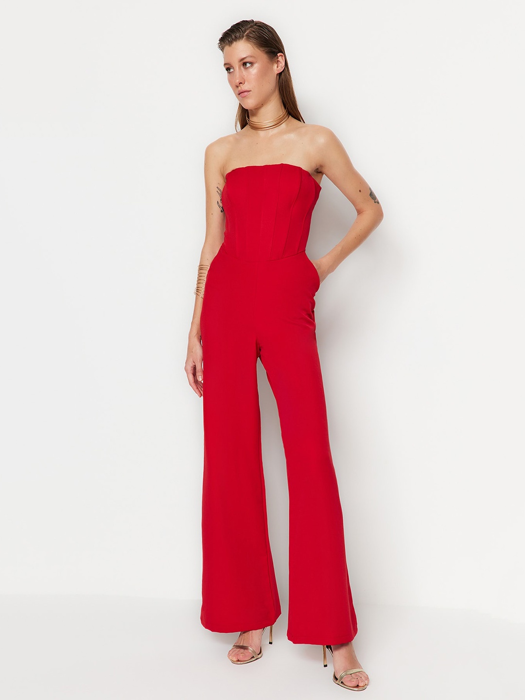 

Trendyol Strapless Basic Jumpsuit, Red
