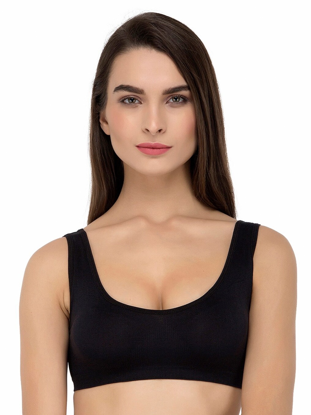 

TORONFRAS Non-Wired Padded Full Coverage Low Impact Slip on Everyday Sports Cotton Bra, Black