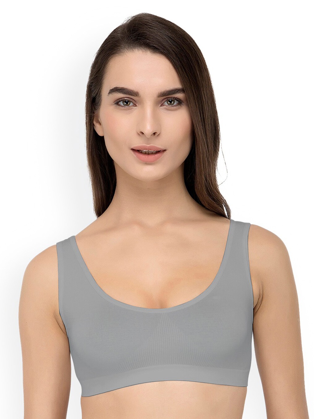 

TORONFRAS Non-Wired Full Coverage All Day Comfort Lightly Padded Sports Bra, Grey