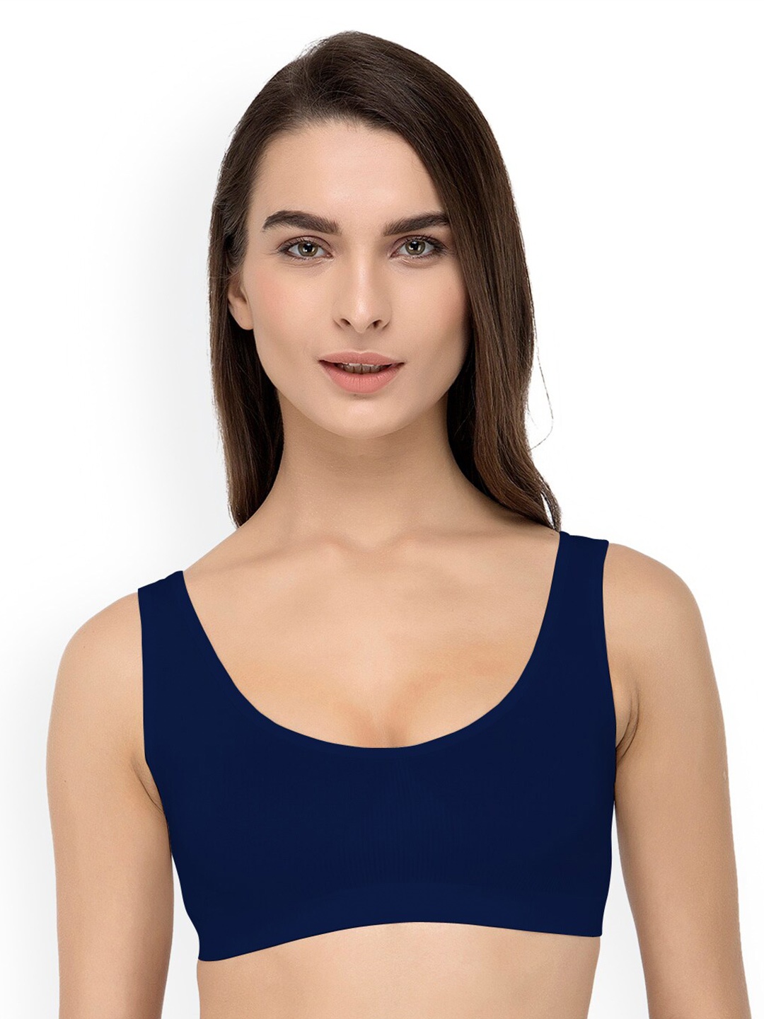 

TORONFRAS Non-Wired Full Coverage All Day Comfort Lightly Padded Sports Bra, Navy blue