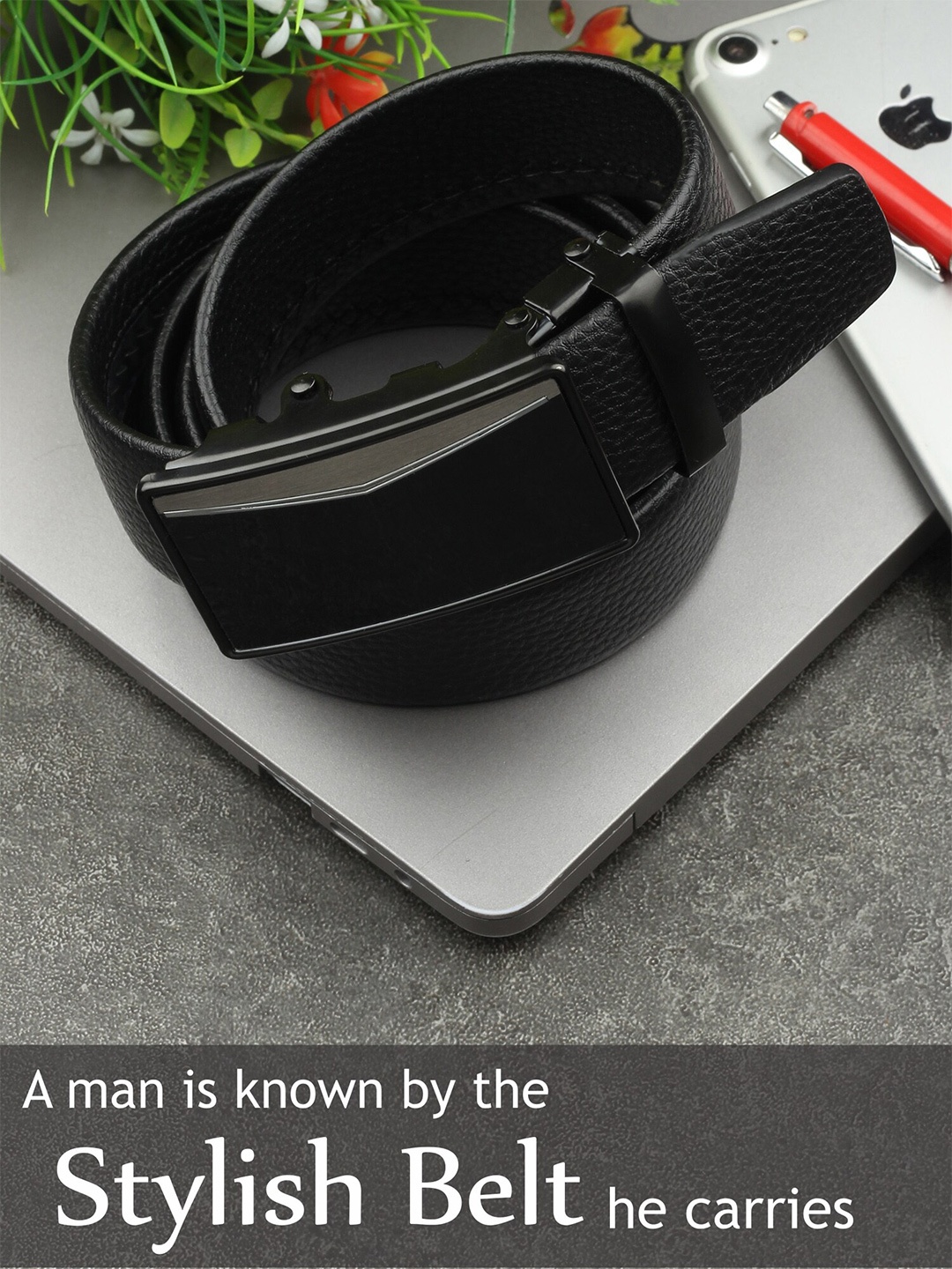 

Mast & Harbour Men Black Solid Formal Belt