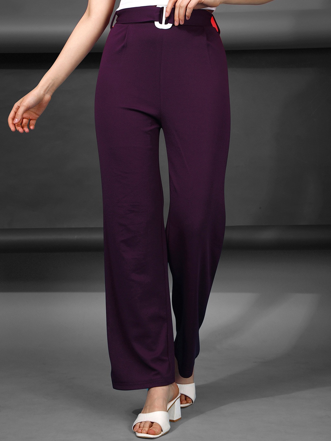 

Selvia Women Mid Rise Parallel Trousers, Purple