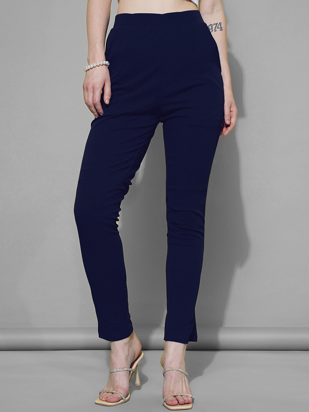 

Selvia Women Mid-Rise Easy Wash Lycra Trousers, Blue