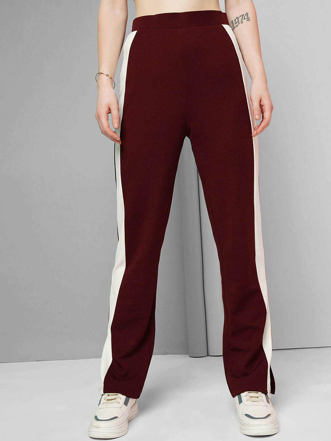 

Selvia Women Mid-Rise Easy Wash Lycra Trousers, Maroon