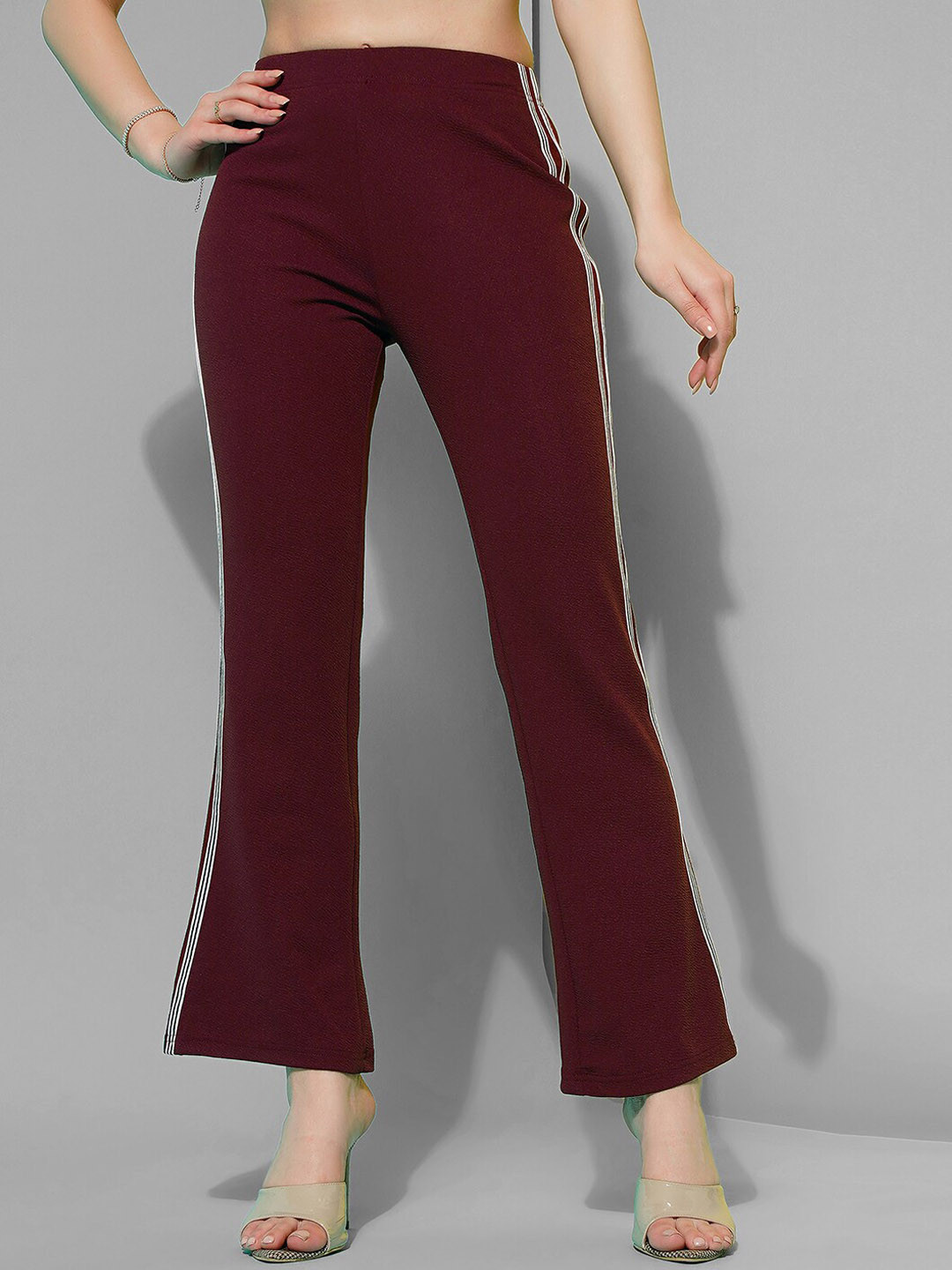 

Selvia Women Mid-Rise Easy Wash Lycra Trousers, Maroon