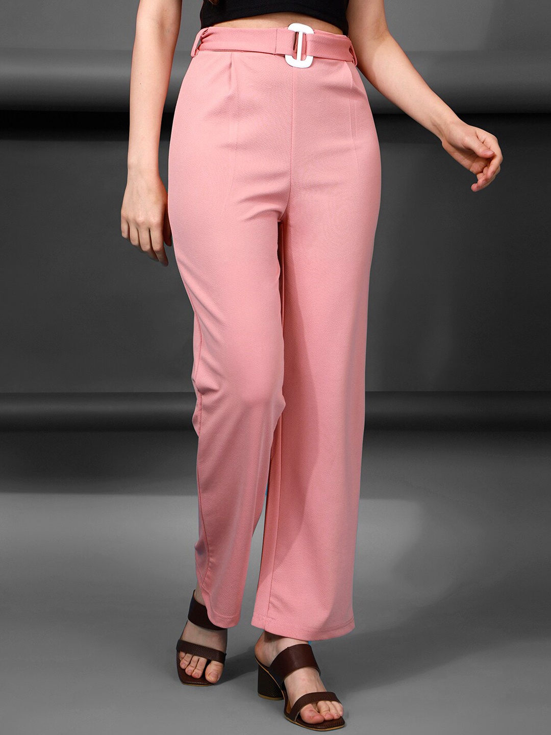 

Selvia Women Mid-Rise Easy Wash Lycra Trousers, Peach