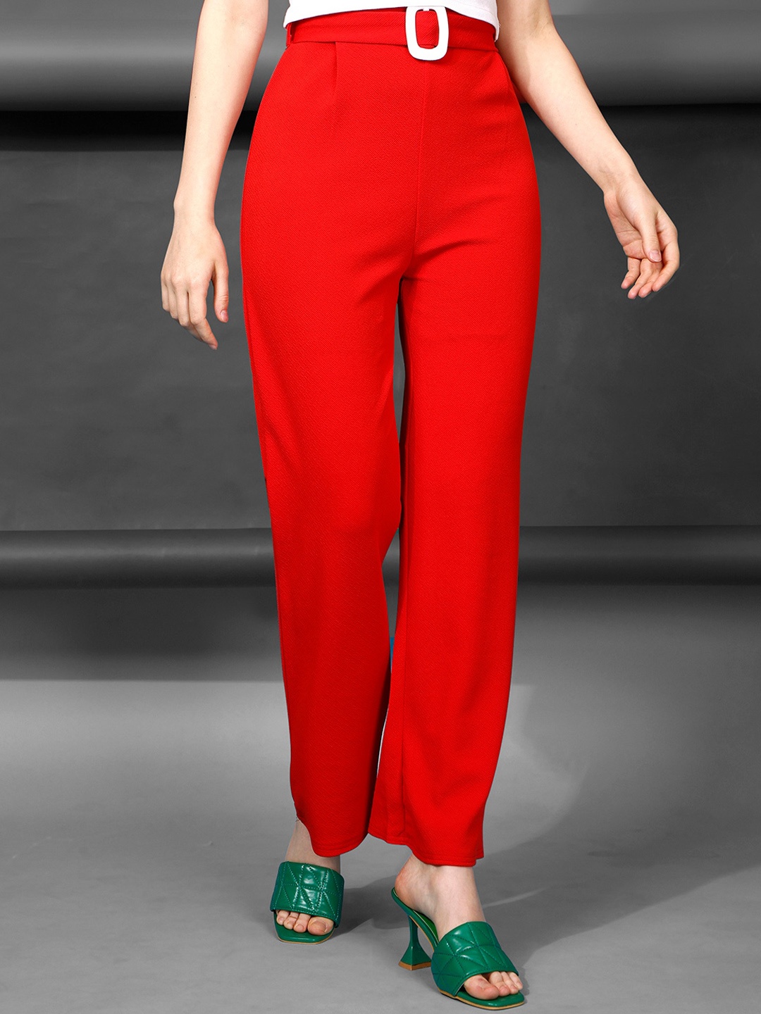 

Selvia Women Mid Rise Regular Fit Trousers, Red