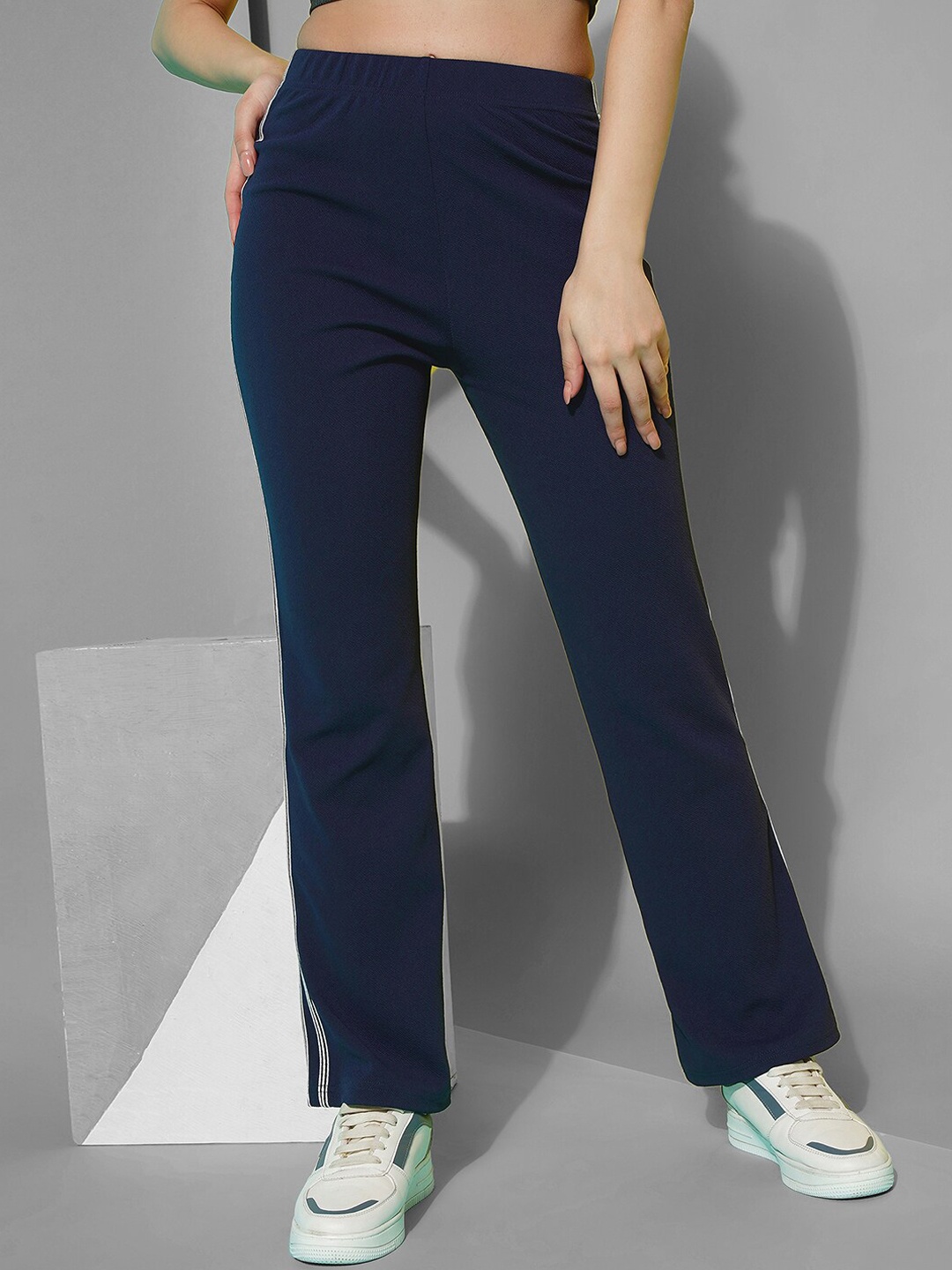 

Selvia Women Mid-Rise Easy Wash Lycra Trousers, Blue