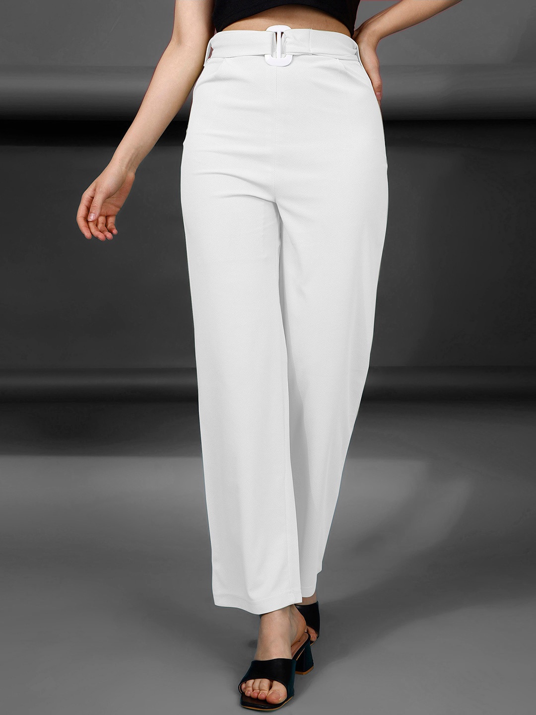 

Selvia Women Mid-Rise Easy Wash Lycra Trousers, White