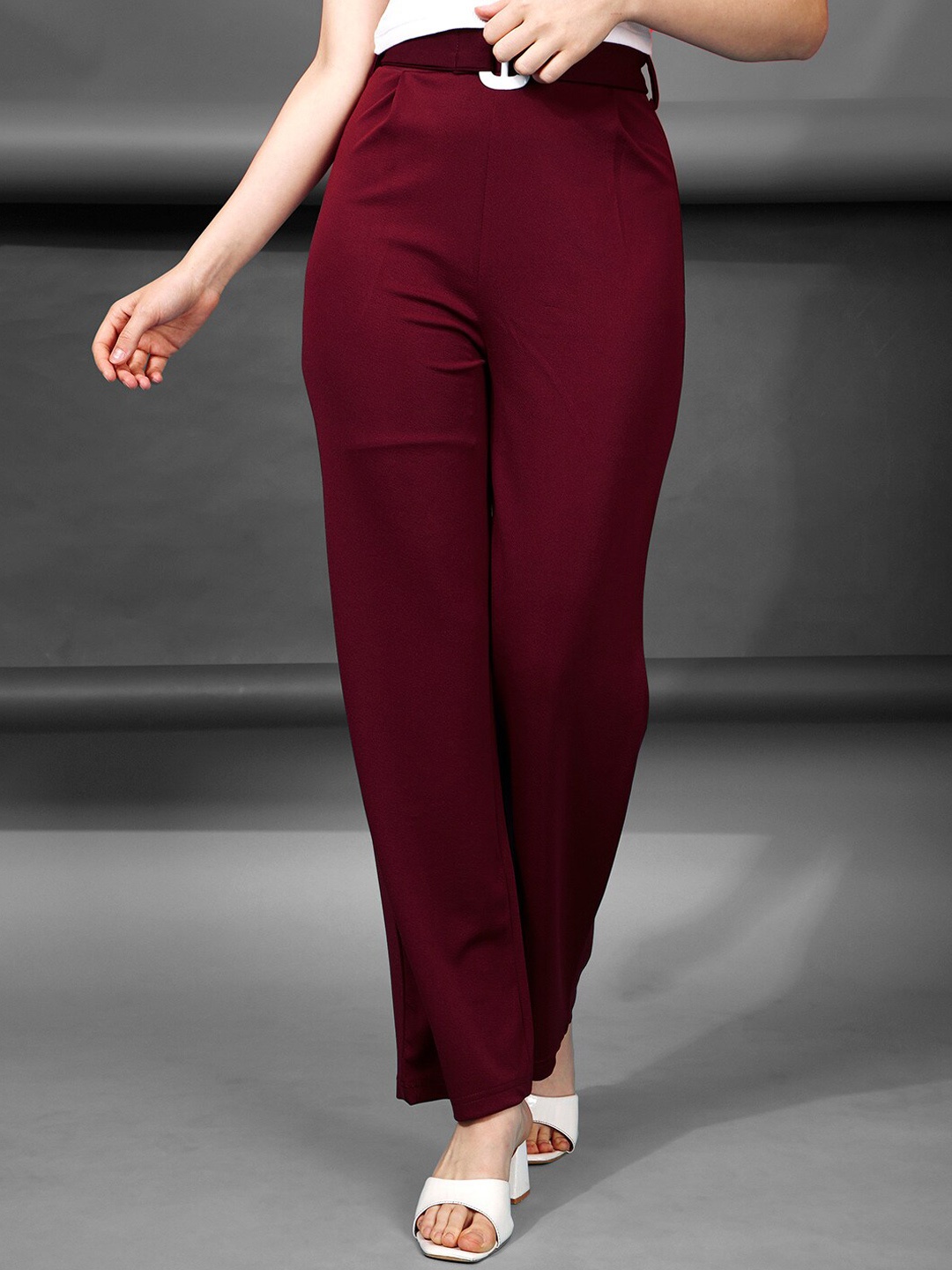 

Selvia Women Mid-Rise Easy Wash Lycra Trousers, Maroon