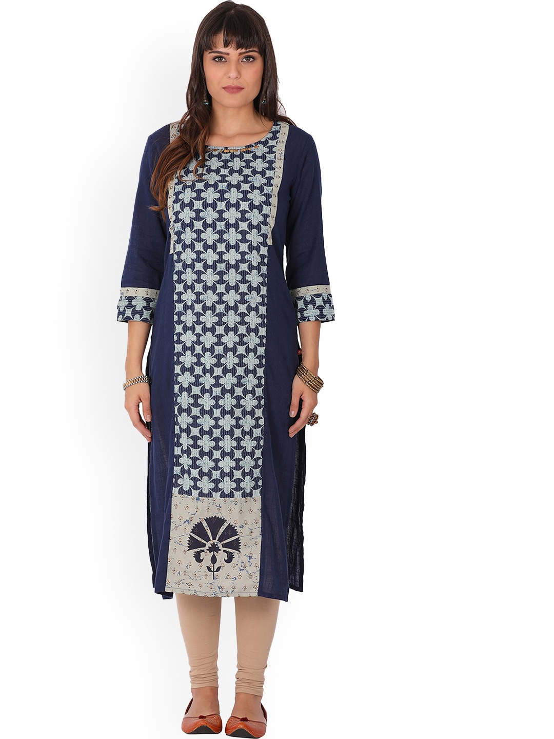 

Span Women Blue Ethnic Motifs Printed Sequinned Kurta