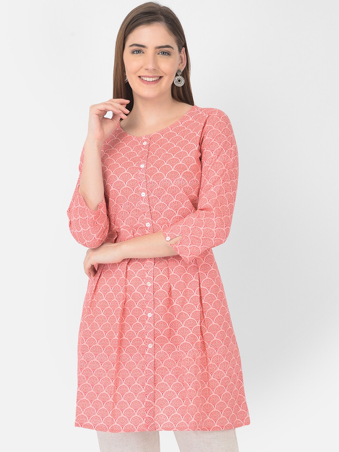 

Span Geometric Printed Anarkali Kurta, Pink