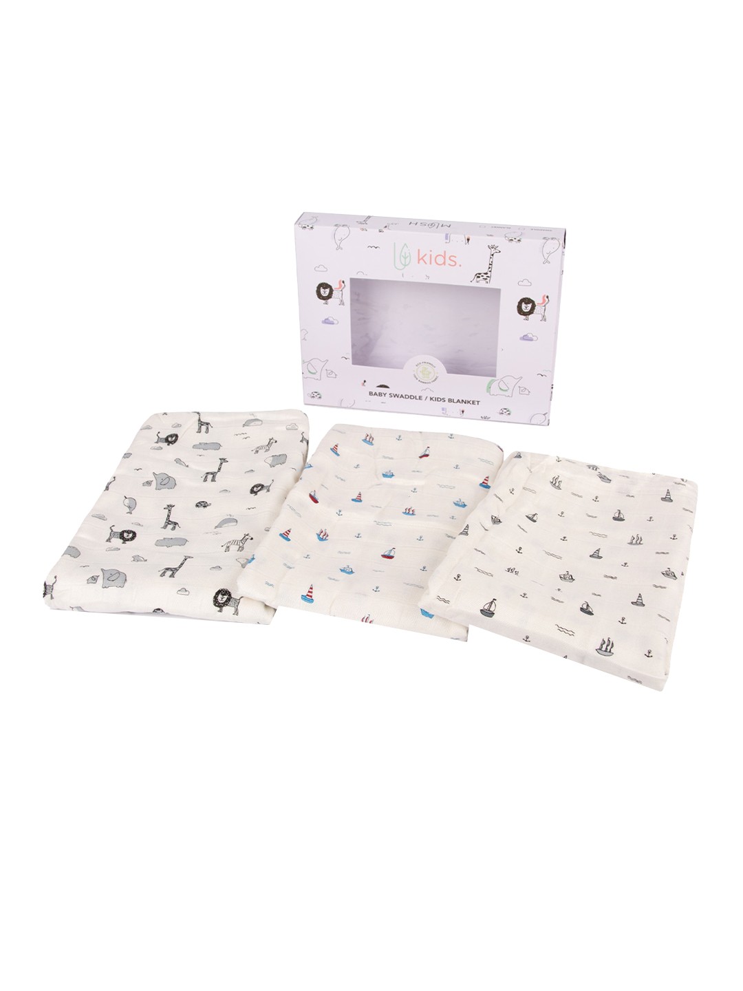 

MUSH Infants Set Of 3 Printed Ultra Soft 100% Bamboo Swaddles, White