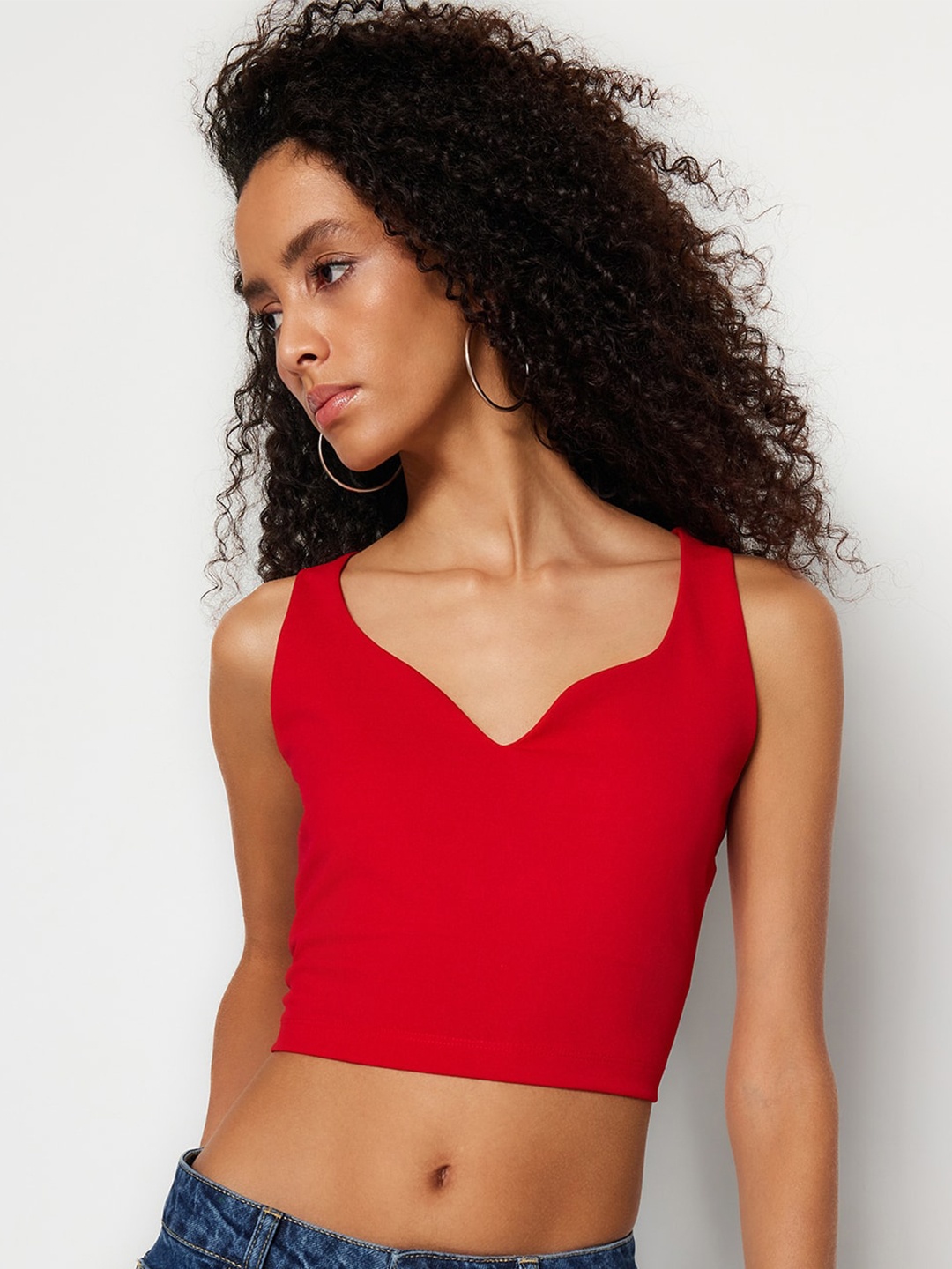 

Trendyol V-Neck Fitted Crop Top, Red