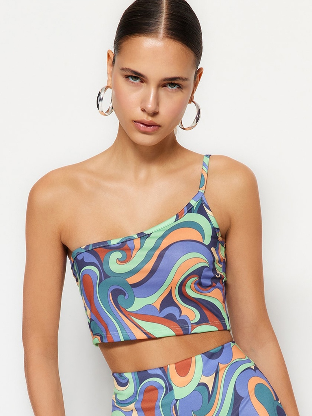 

Trendyol Abstract Printed Shoulder Straps Crop Top, Multi
