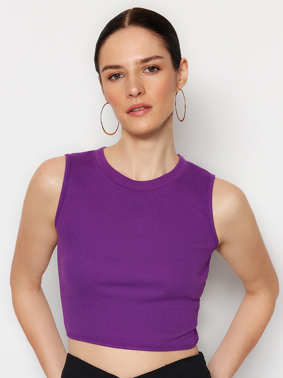 

Trendyol Styled Back Cotton Crop Top, Purple