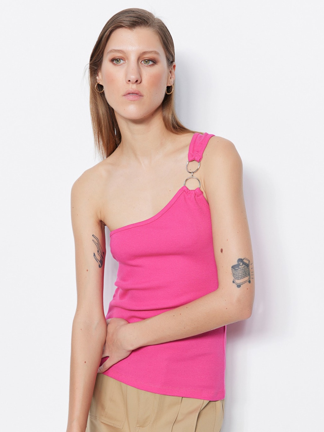 

Trendyol One Shoulder Regular Top, Pink