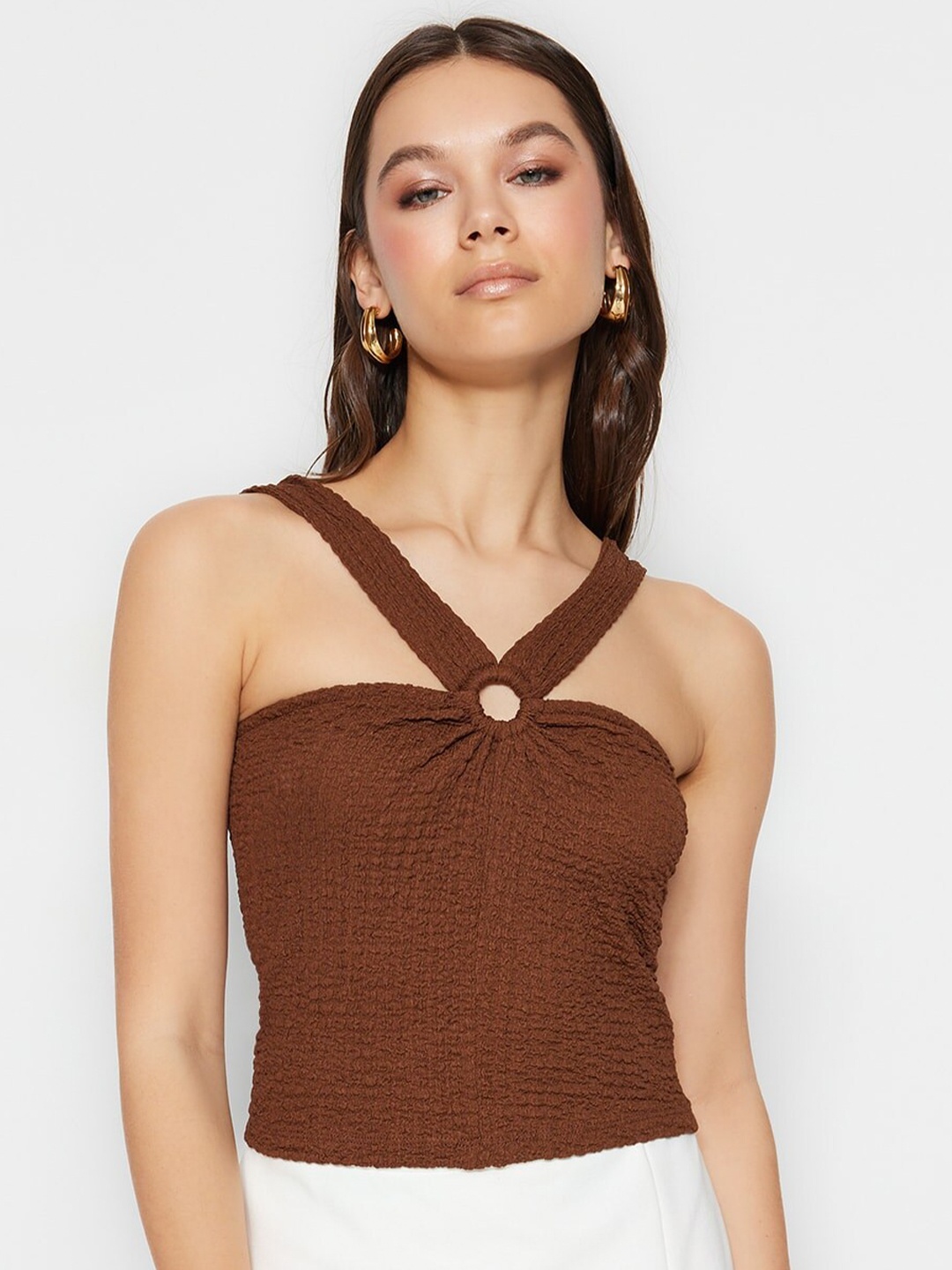 

Trendyol Self Designed Shoulder Strapped Top, Brown