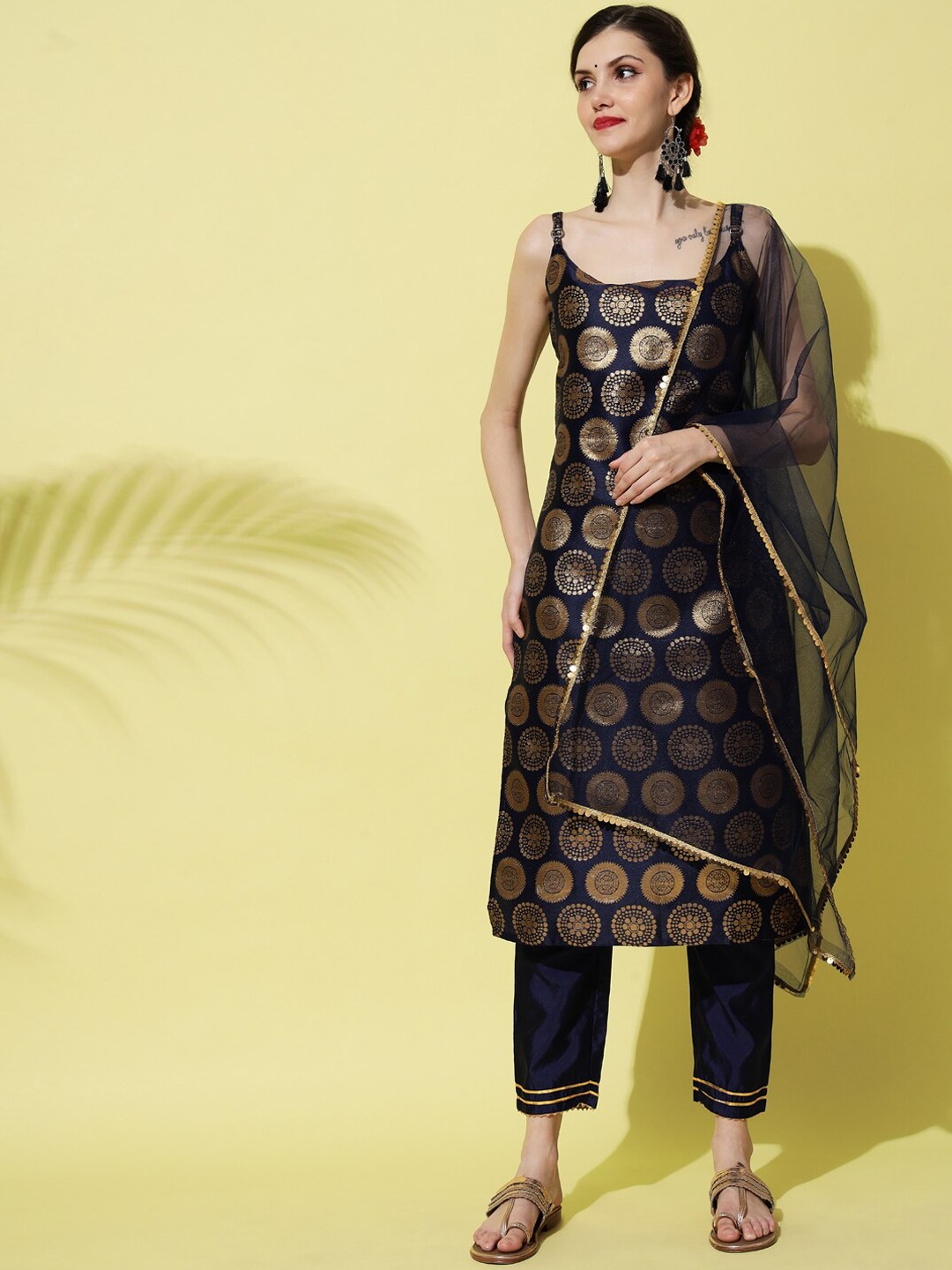 

KALINI Ethnic Motifs Printed Regular Kurta With Trousers & Dupatta, Navy blue