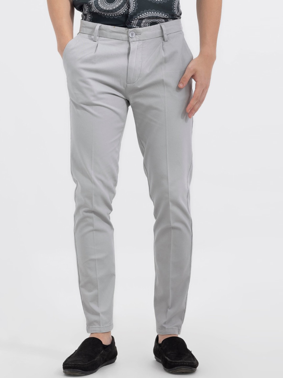 

Snitch Men Grey Mid-Rise Relaxed Straight Leg Slim Fit Trousers