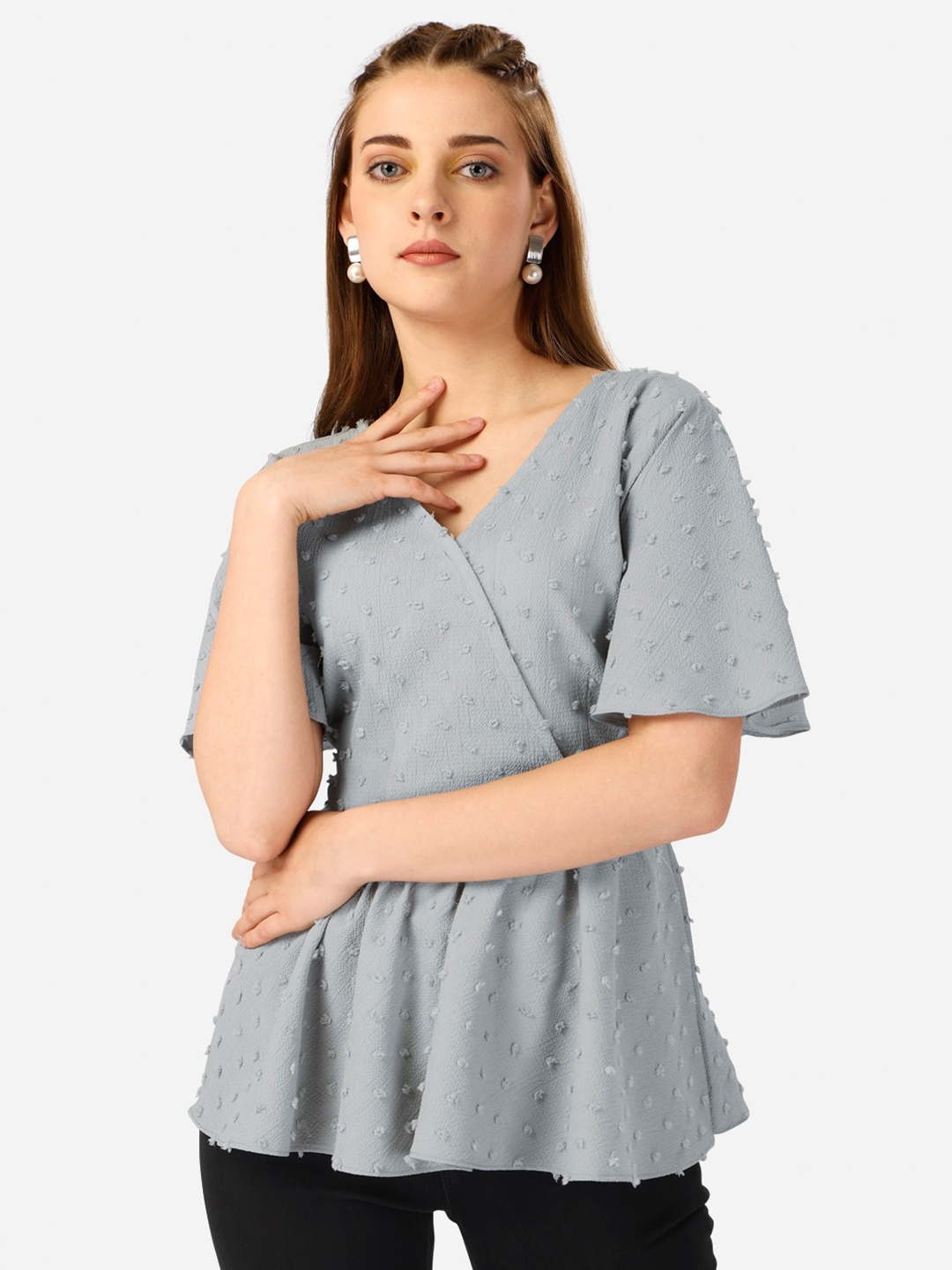 

Atsevam Self Design Cotton Wrap Top, Grey