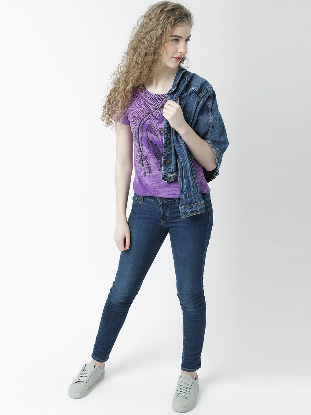 

Huetrap Women Lavender Printed Round Neck T-shirt