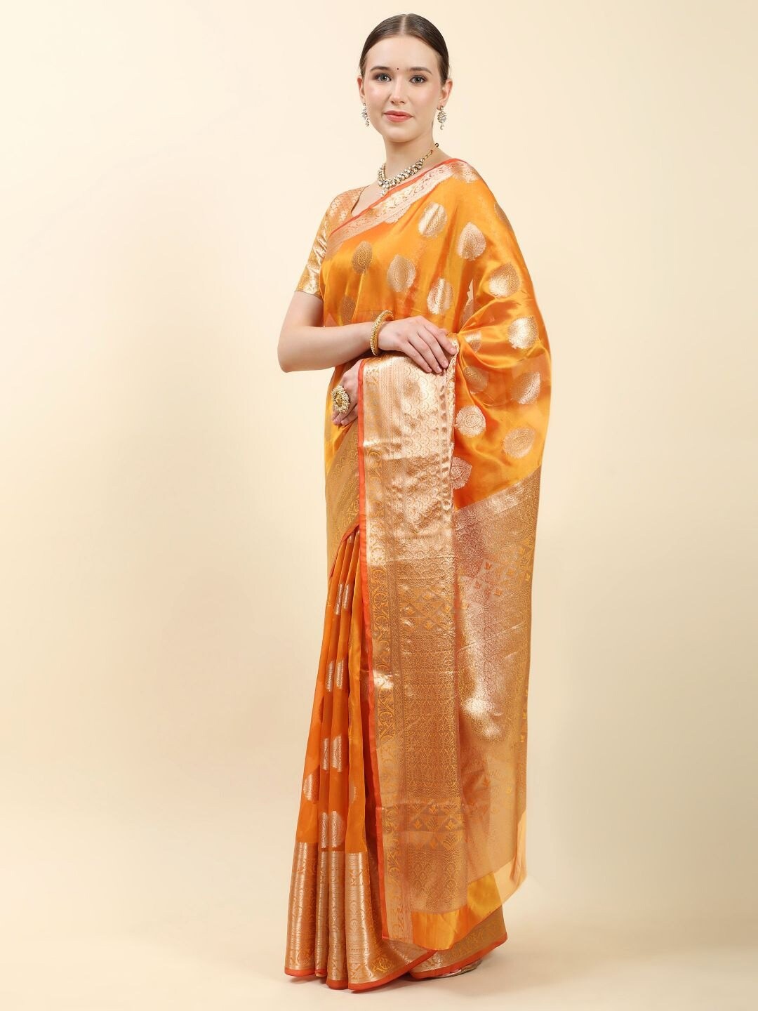 

PHEASANT Woven Design Zari Organza Saree, Orange