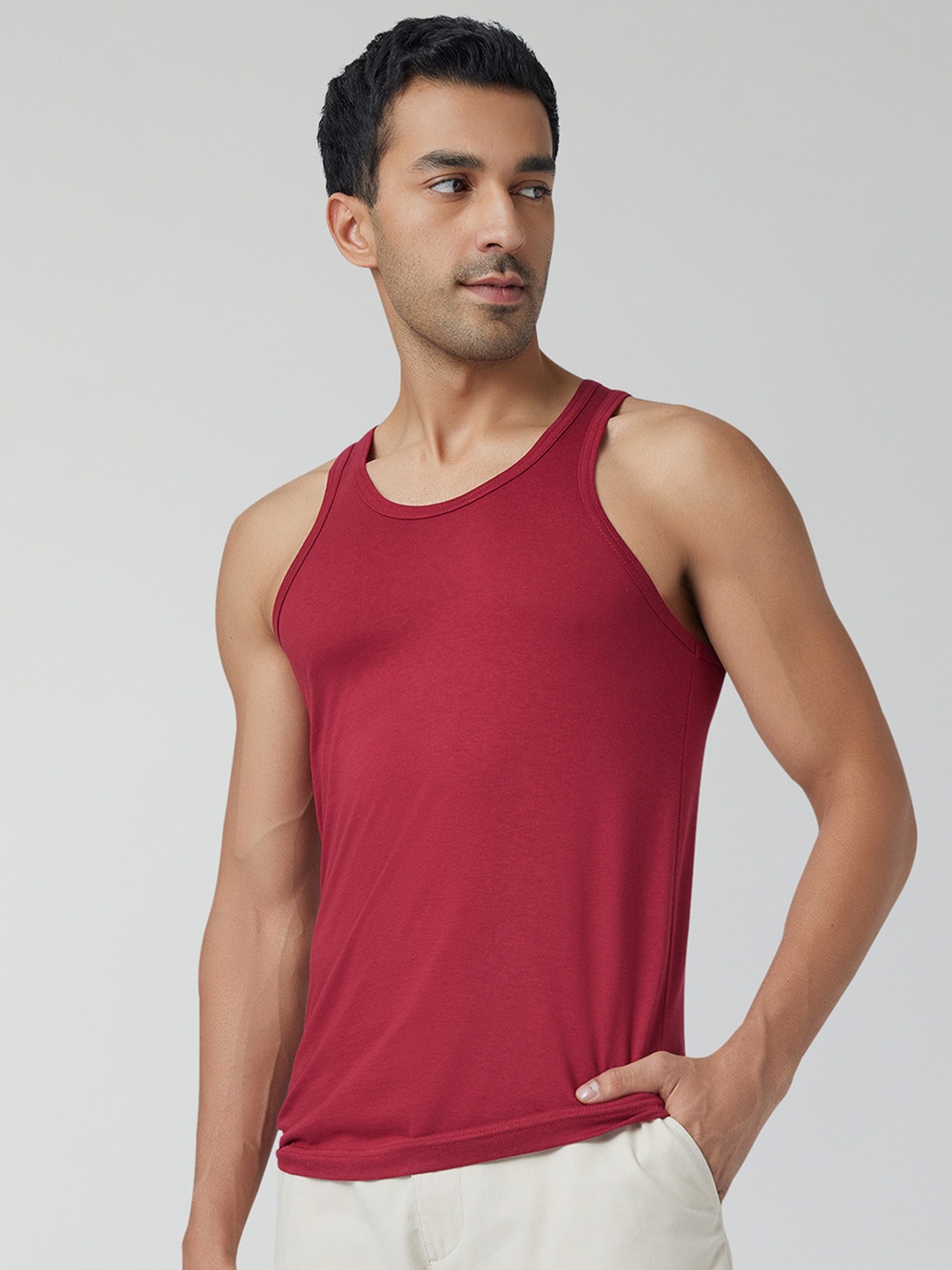 

XYXX Men Solid ACE Cotton Modal Red Round Neck Innerwear Vest, Burgundy