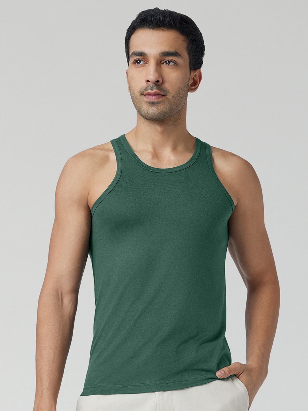 

XYXX Men Solid ACE Cotton Modal Green Round Neck Innerwear Vest