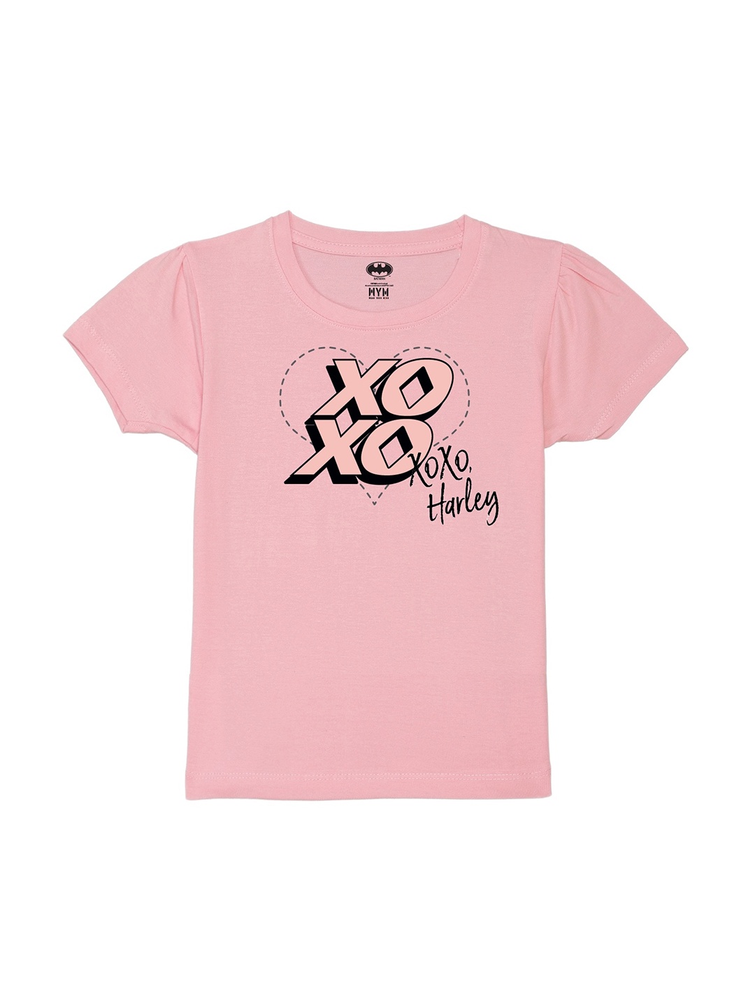 

Wear Your Mind Girls Typography Printed Puff Sleeves Pure Cotton T-shirt, Pink