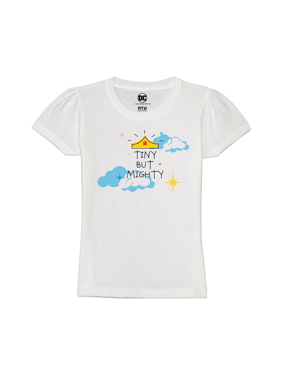 

Wear Your Mind Girls Typography Graphic Printed Puff Sleeves Pure Cotton T-shirt, White