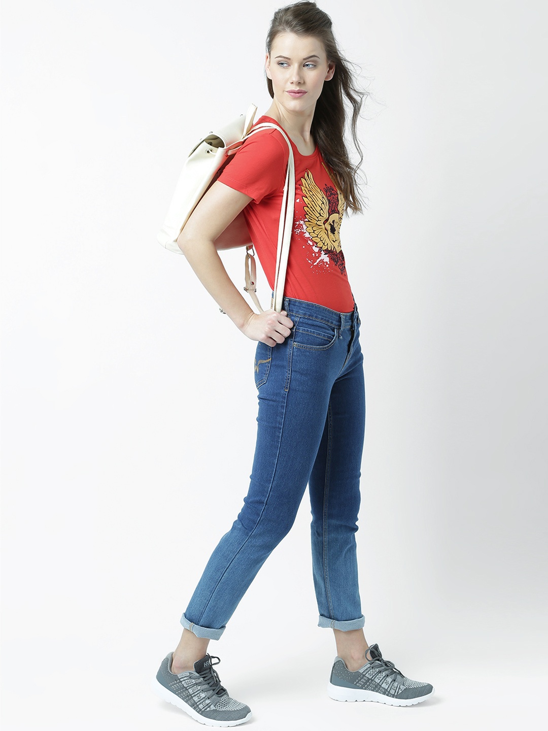 

Huetrap Women Red Printed Round Neck T-shirt