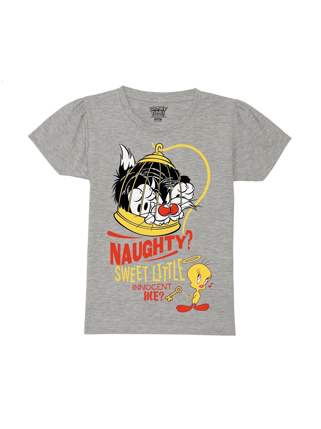 

Wear Your Mind Girls Sylvester Printed Pure Cotton T-shirt, Grey