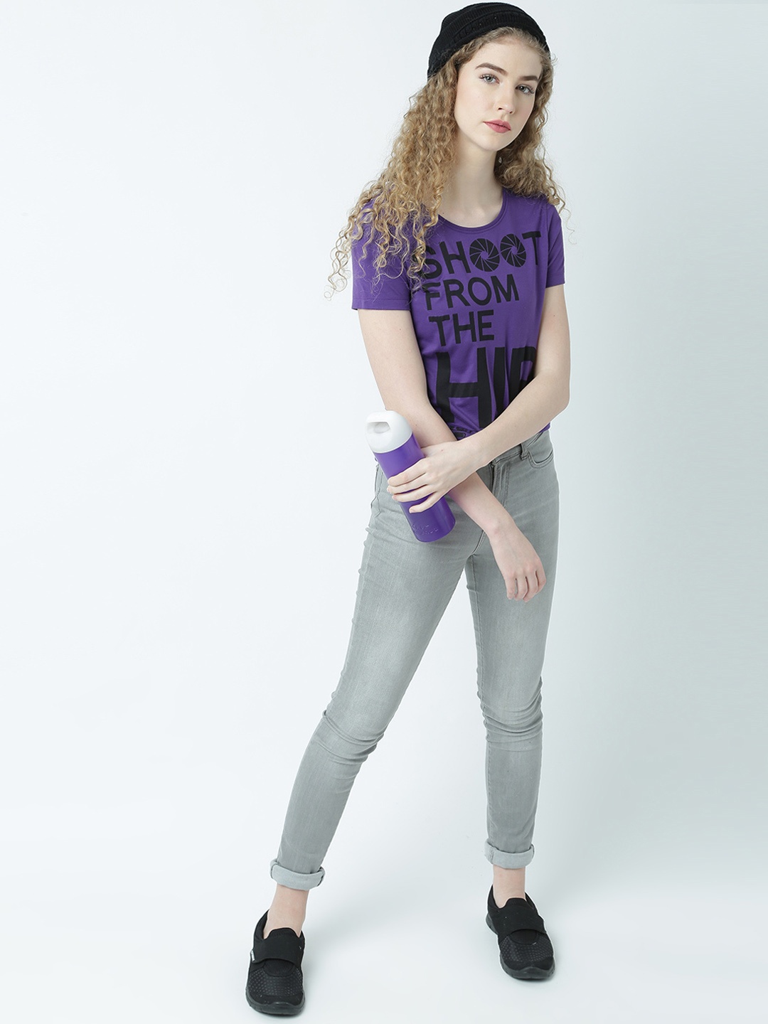 

Huetrap Women Purple Printed Round Neck T-shirt