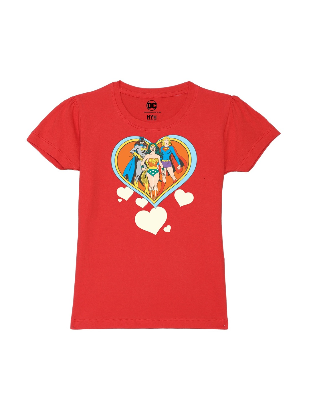 

Wear Your Mind Girls Graphic Printed Puff Sleeves Pure Cotton T-shirt, Red