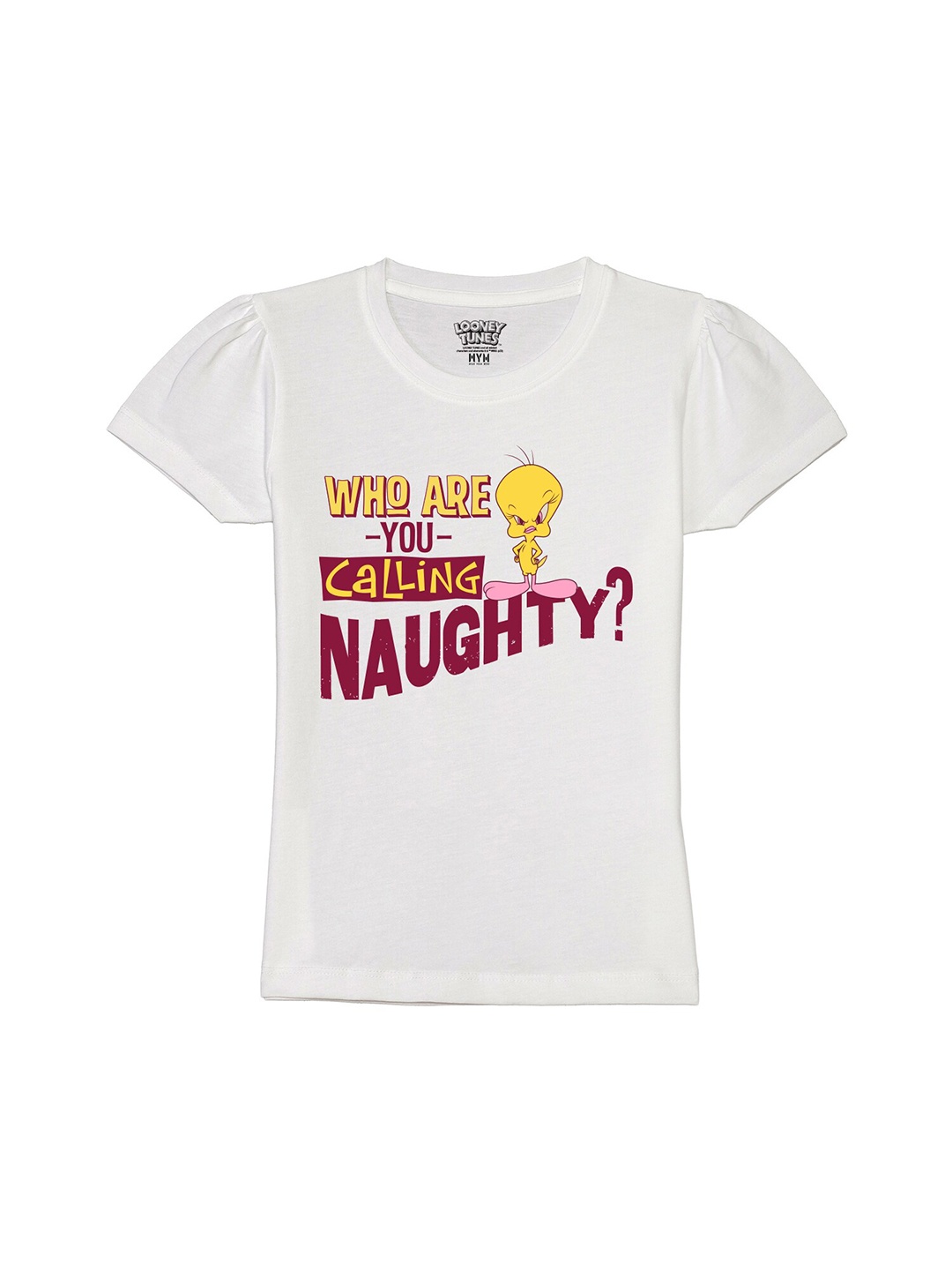 

Wear Your Mind Girls Typography Printed Pure Cotton T-shirt, White