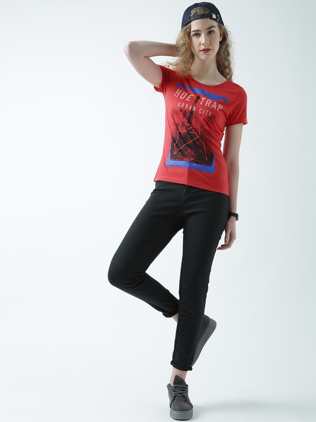 

Huetrap Women Red Printed Round Neck T-shirt
