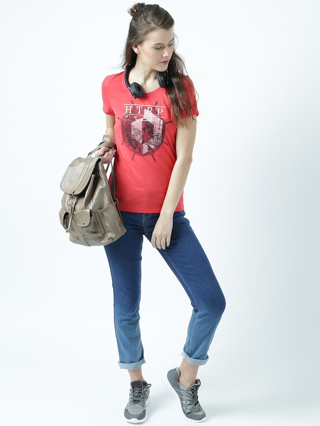 

Huetrap Women Red Printed Round Neck T-shirt