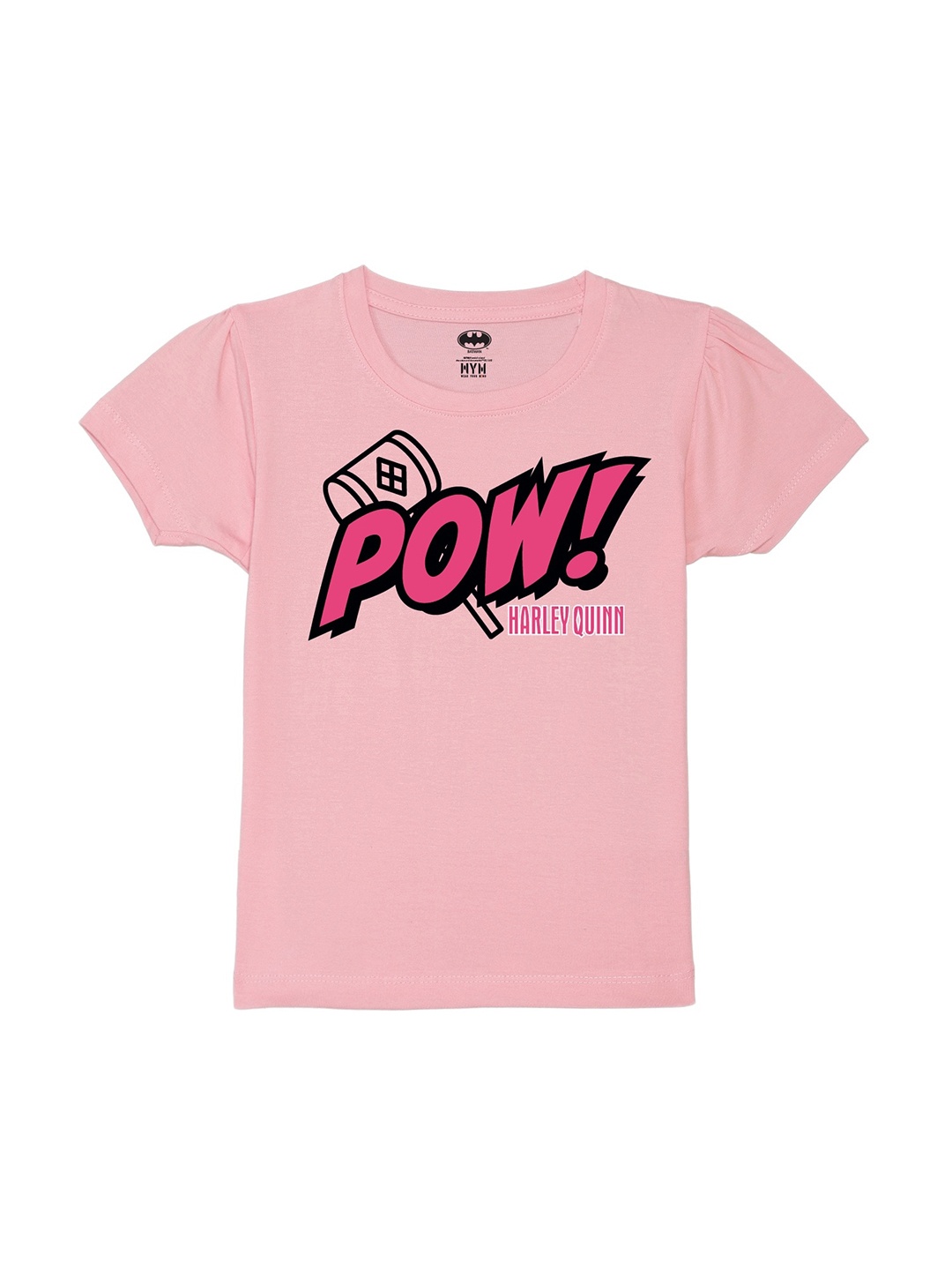 

Wear Your Mind Girls Typography Printed Puff Sleeves Pure Cotton T-shirt, Pink