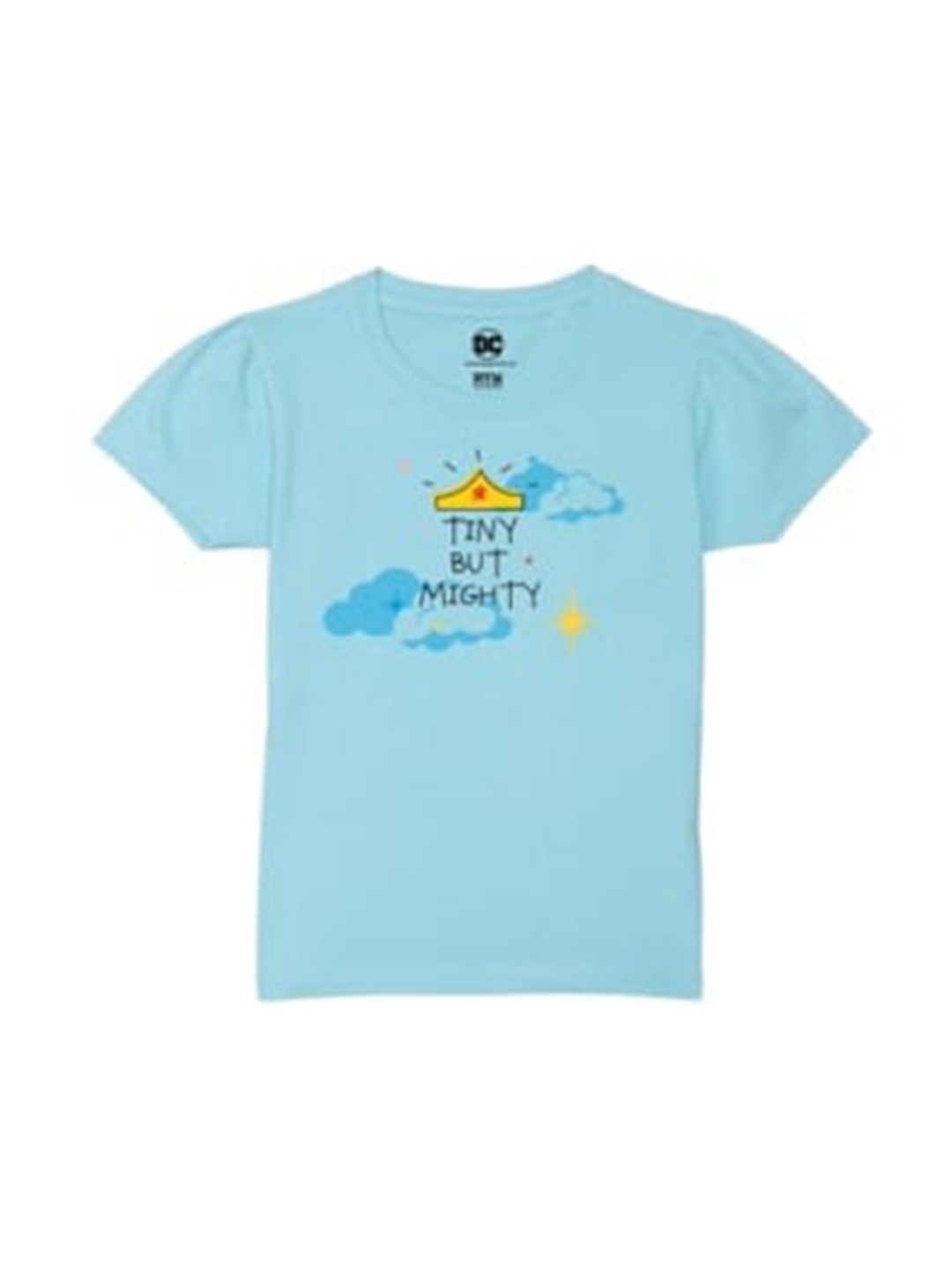 

Wear Your Mind Girls Typography Printed Puff Sleeves Pure Cotton T-shirt, Blue