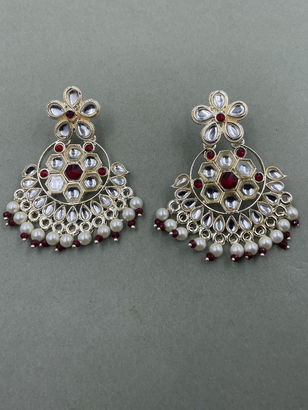 

Rhymee Gold-Plated Kundan-Studded & Beaded Floral Chandbalis
