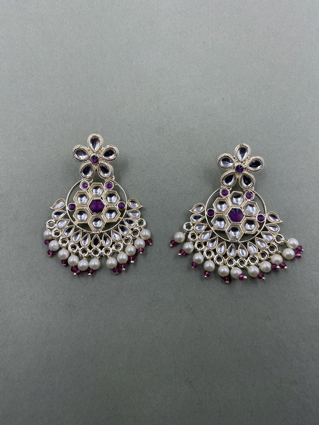 

Rhymee Gold-Plated Kundan & Pearl Floral Chandbalis